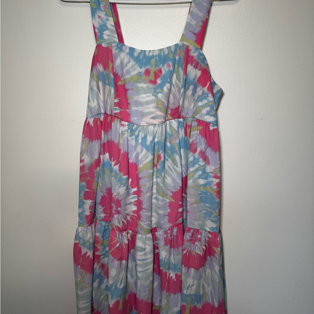 Adrienne Pink and Blue Tie-Dye Dress
